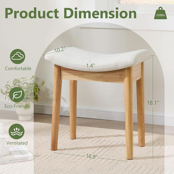 Beige Velvet Upholstered Vanity Stool 18 Inch Chair