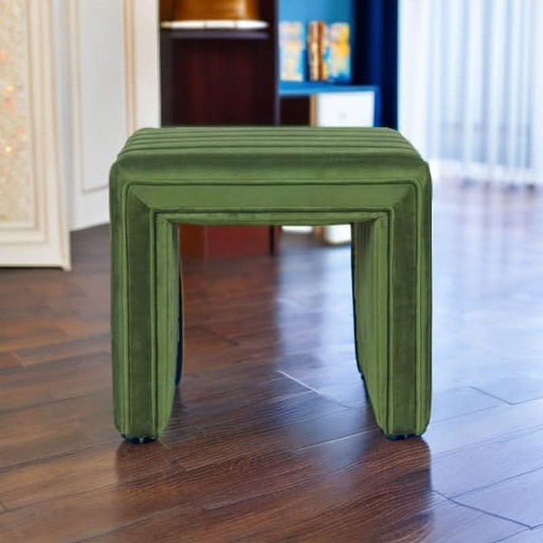Green Velvety Tufted Ottoman Footstool 18.5 Inches