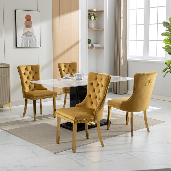 Nikki Collection Modern Tufted Solid Wood Velvet Upholstered Dining Chair with Gold Legs