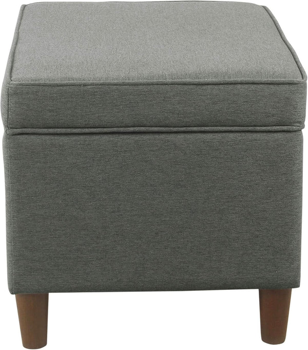 24 Inch Gray Fabric Hidden Storage Ottoman With Hinged Lid