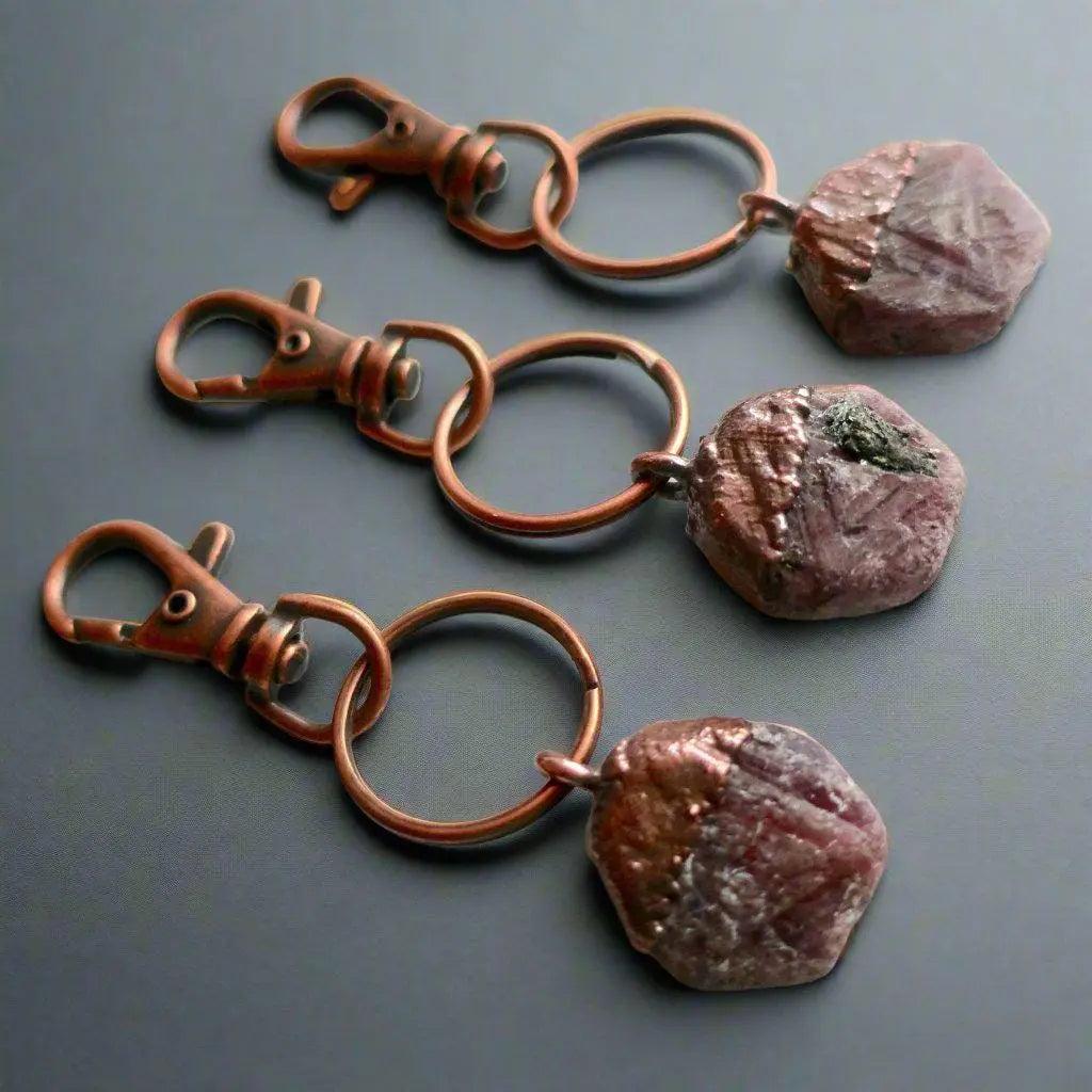 Raw Ruby Keychain - July Birthstone | Handmade by Blackbird & Sage