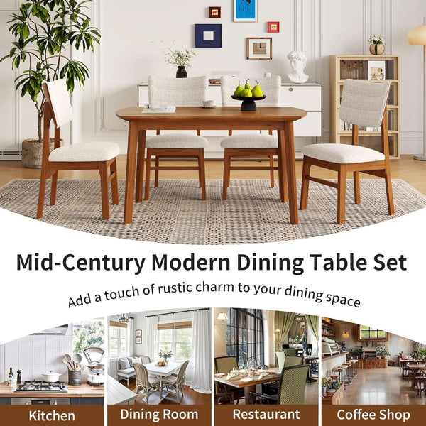 Brown Beige Space Saving Solid Wood Dining Set Chairs