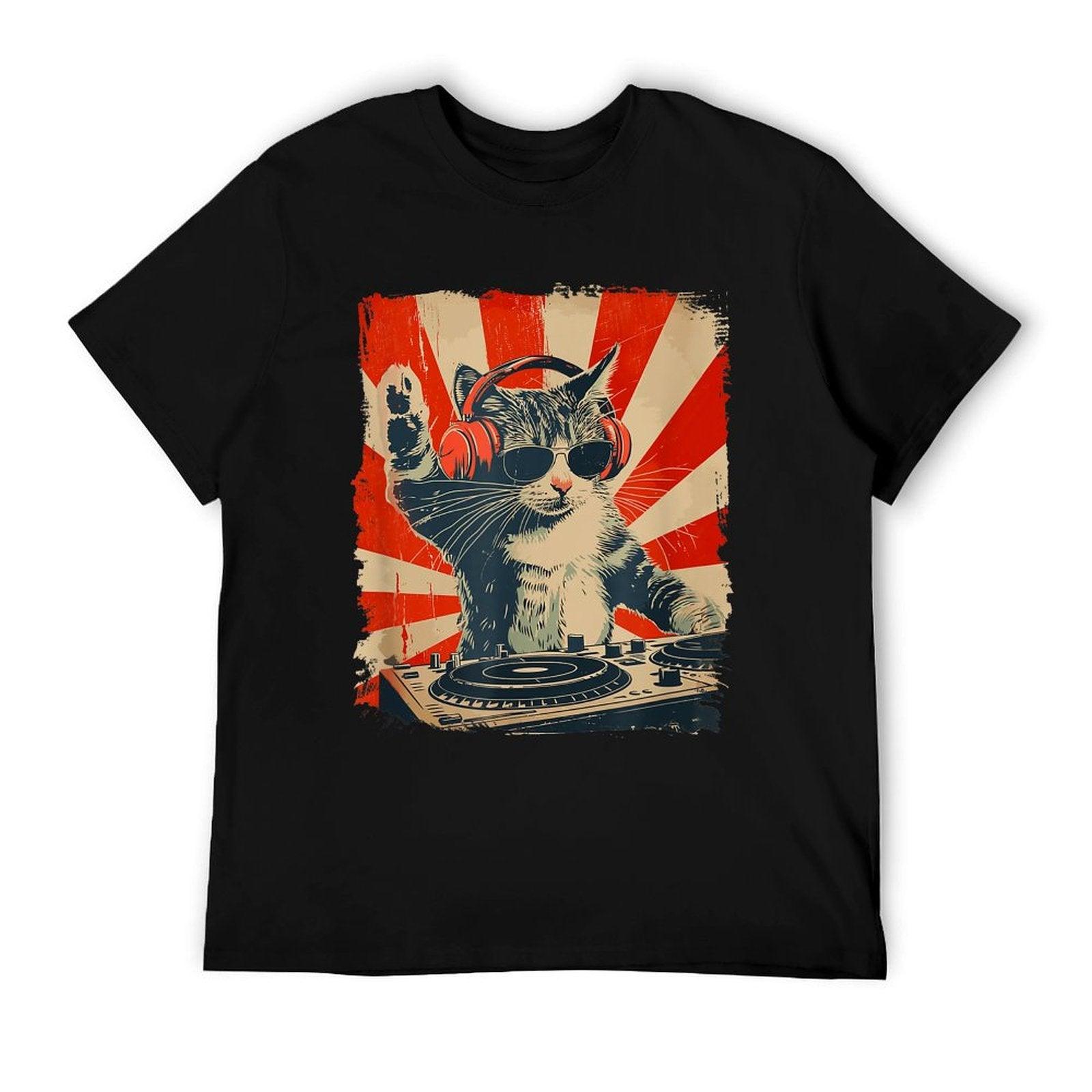 Funny DJ Cat Disco Sound Tech Headphone Music T-Shirt