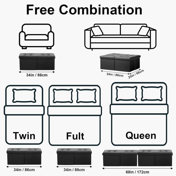Ottoman With Premium Black Storage 34 Inch Dimension