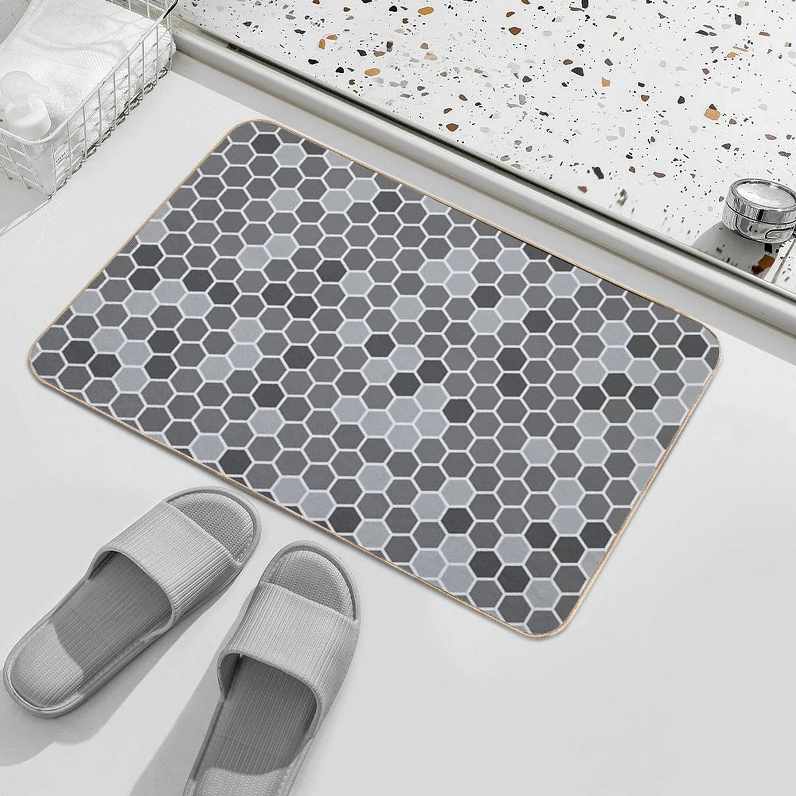 Grey Hexagon Bath Mat
