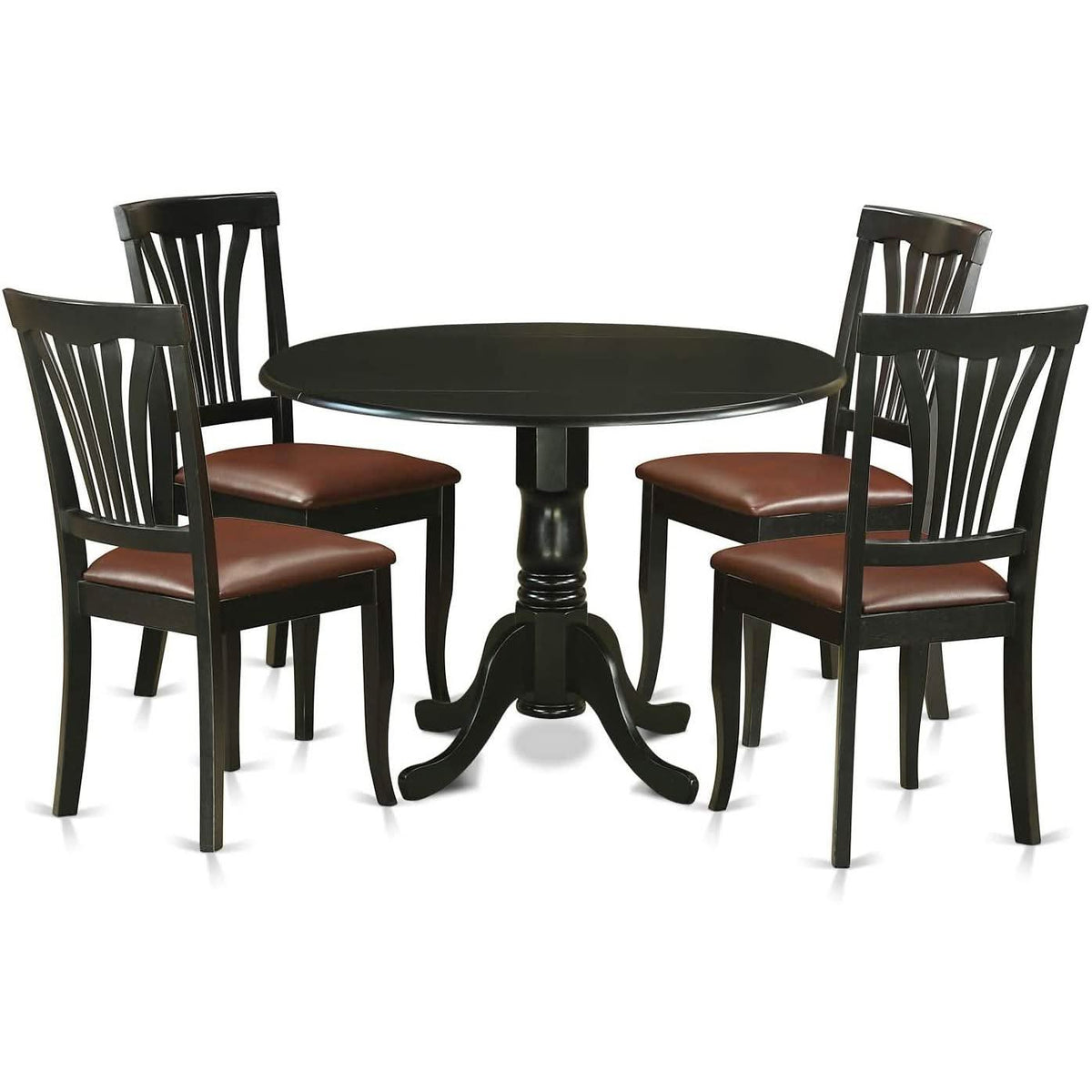 5 Piece Drop Leaf Dining Table Set Black Faux Leather