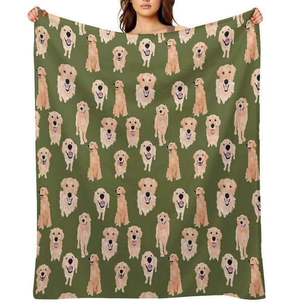 Golden Retrievers Olive Quick-dry Throw Blanket