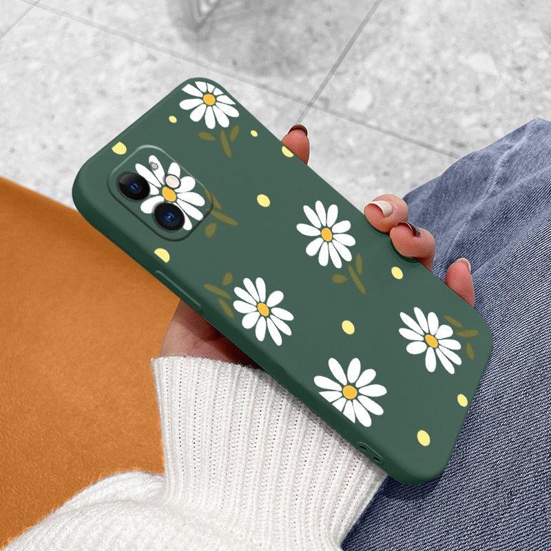 Daisy Silicone Case For iPhone 13 12 Pro Mini 11 Pro Max X XR XS New Ultra Thin Soft Phone Cover Case Daisy Pattern Glossy Soft Silicone Case Cute Girls Case Slim Lightweight Protective Bumper Cover