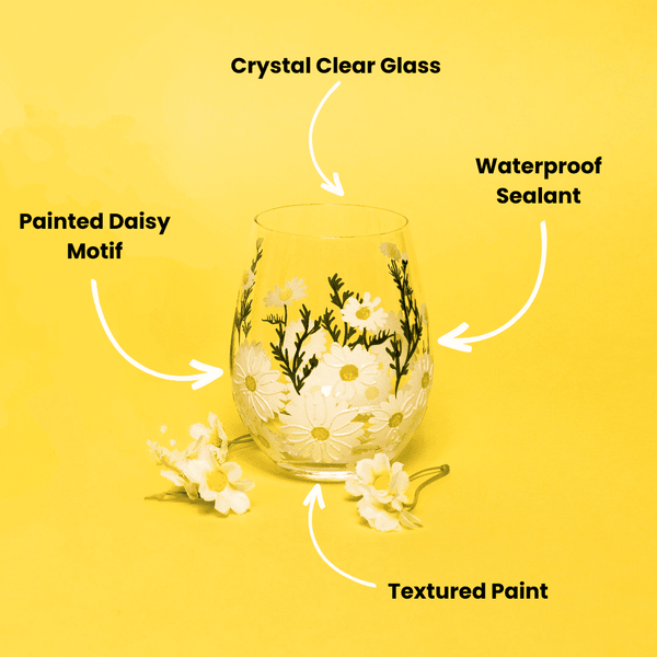 Daisy Painted Stemless Wine Glasses