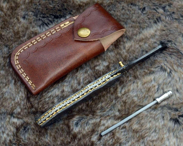 Damascene Gentleman's Cool Damascus Pocket Knife with Damascus Handle & Sheath - Gifts for You 'n Me