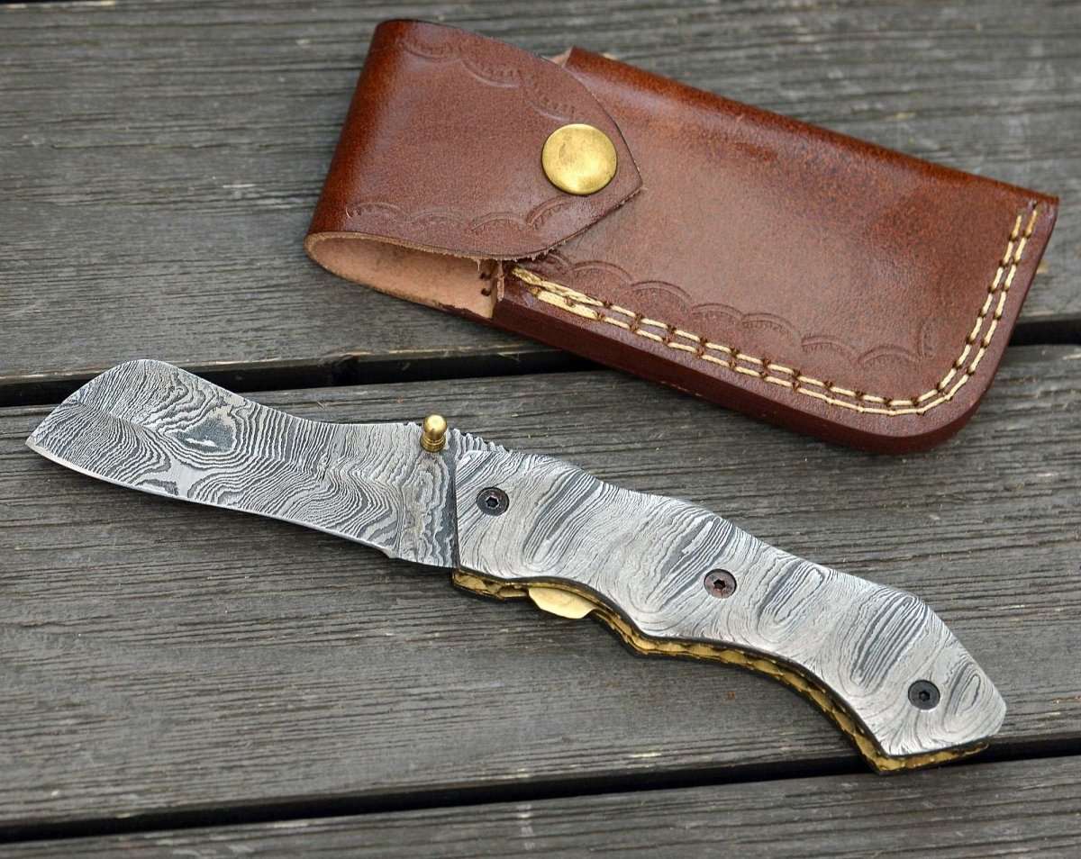 Damascene Gentleman's Cool Damascus Pocket Knife with Damascus Handle & Sheath