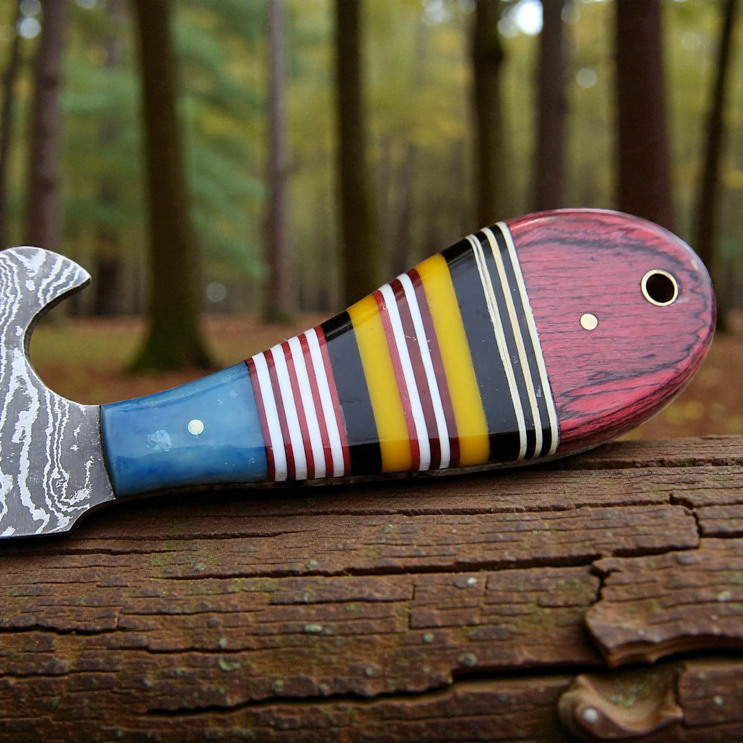 Damascus Bull Cutter Knife Cowboy Fixed Blade