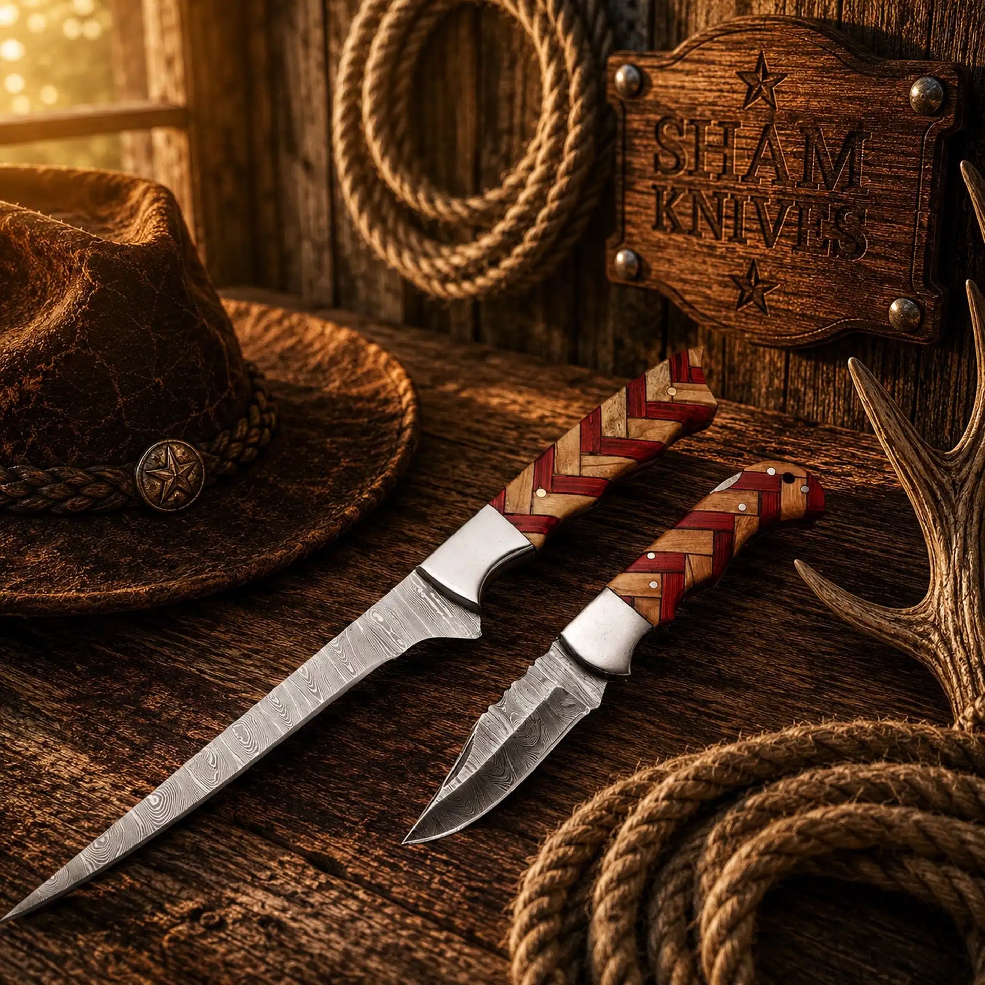 Best Pair of Handmade Damascus Steel Fillet & Pocket Folding Knife