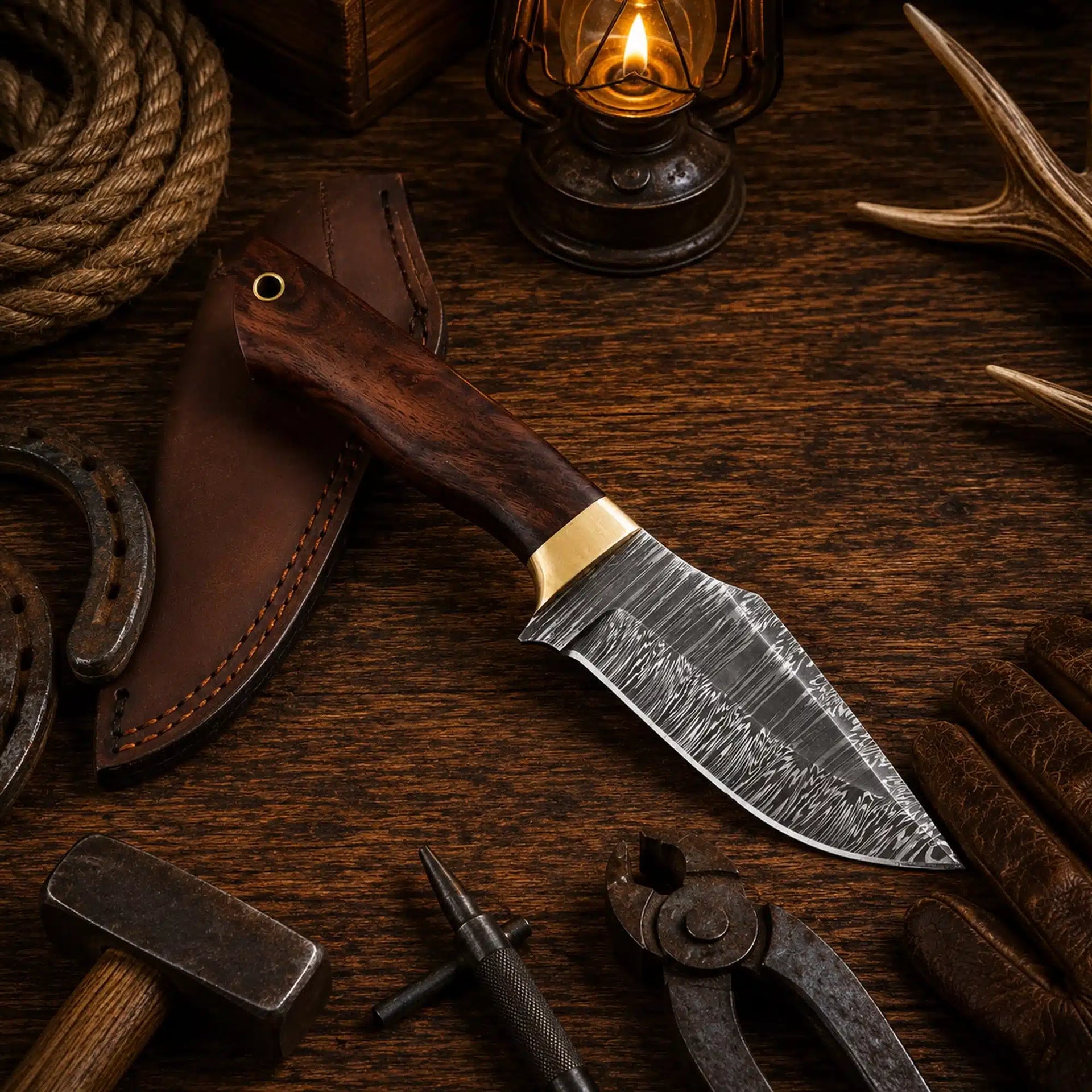 Custom Handmade Damascus Steel Fixed Blade Camping Hunting Survival EDC Knife