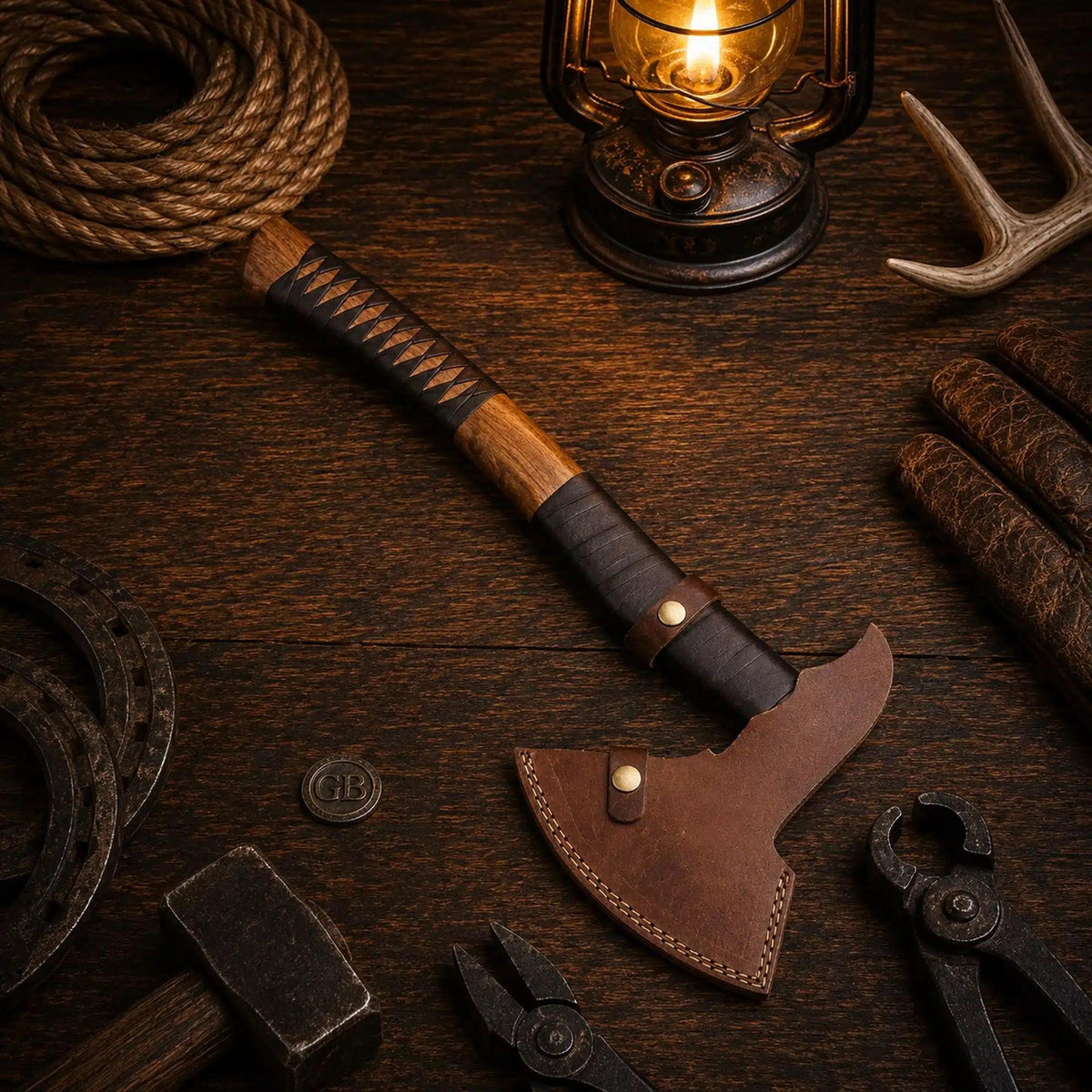 Best Handmade Damascus Tomahawk Axe Black Hawk with Belt Leather Sheath