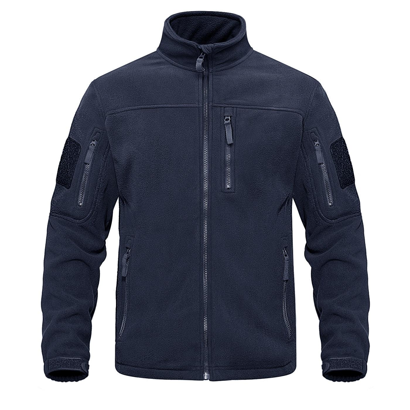 Dark Blue Warm Multi-Pockets Outdoor Tactical Fleece Jacket Soft Unique Style Jacket Work Coats Men's Windbreaker Jacket Sport Hiking Coat For Winter And Autumn