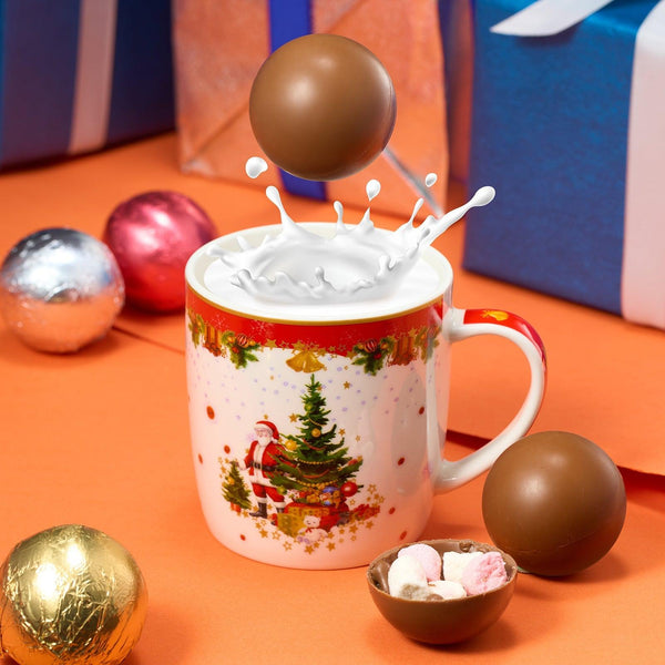 Hot Chocolate Bombs - Set of 6-2 Flavors White & Red Swirl Design Caramel & Fudge Brownie Candy Chocolates - Delicious Cocoa Bombs Filled with Marshmallows - Gift Melting Marshmallow Delicious Gifts