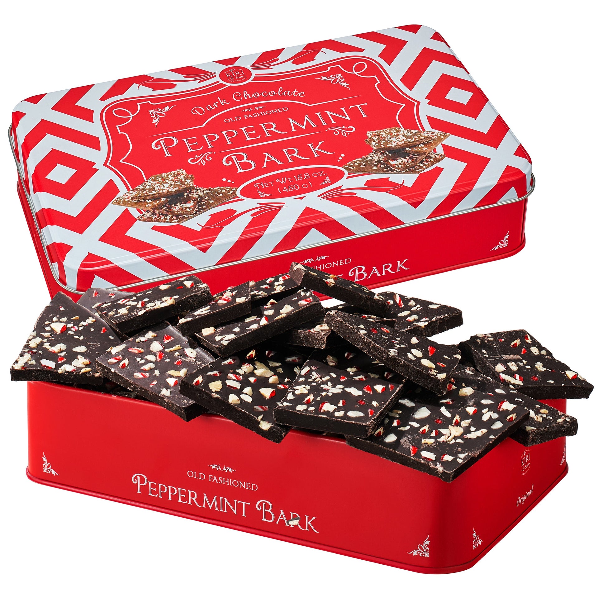 Dark Chocolate Premium Peppermint Bark - 450G Holiday Bark Assorted Squares - Christmas Candy, Sweets Gift Tin, Old Fashioned Holiday Treat for Stocking Stuffer, Party - Made in Turkey
