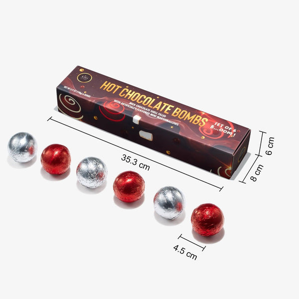 Hot Chocolate Bombs - Set of 6-2 Flavors White & Red Swirl Design Caramel & Fudge Brownie Candy Chocolates - Delicious Cocoa Bombs Filled with Marshmallows - Gift Melting Marshmallow Delicious Gifts
