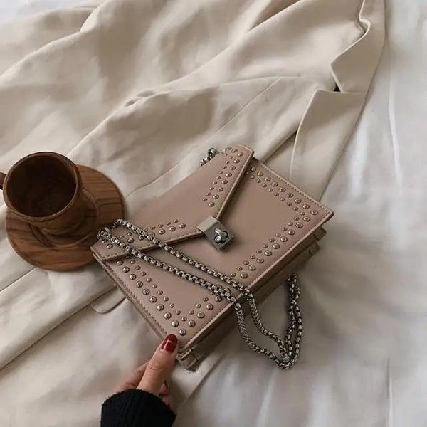 Dazzling Scrub Leather Designer Shoulder Bags For Women And Girls Luxury Chain Rivet Crossbody Bag - Female Small Handbags