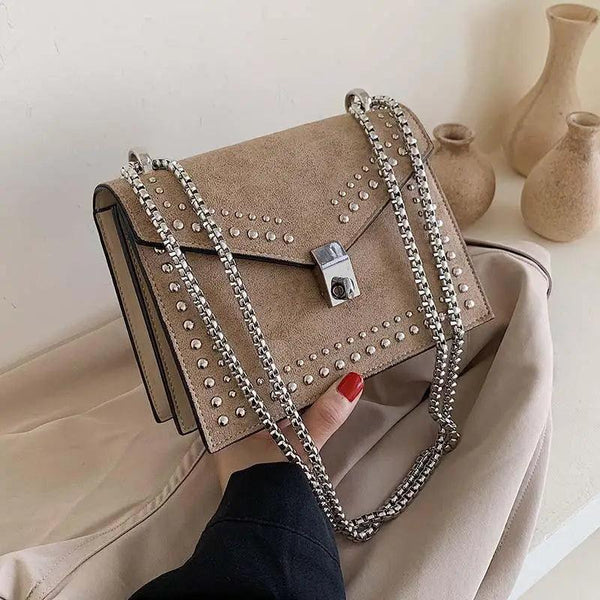 Dazzling Scrub Leather Designer Shoulder Bags For Women And Girls Luxury Chain Rivet Crossbody Bag - Female Small Handbags