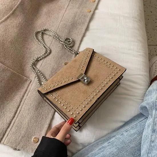 Dazzling Scrub Leather Designer Shoulder Bags For Women And Girls Luxury Chain Rivet Crossbody Bag - Female Small Handbags
