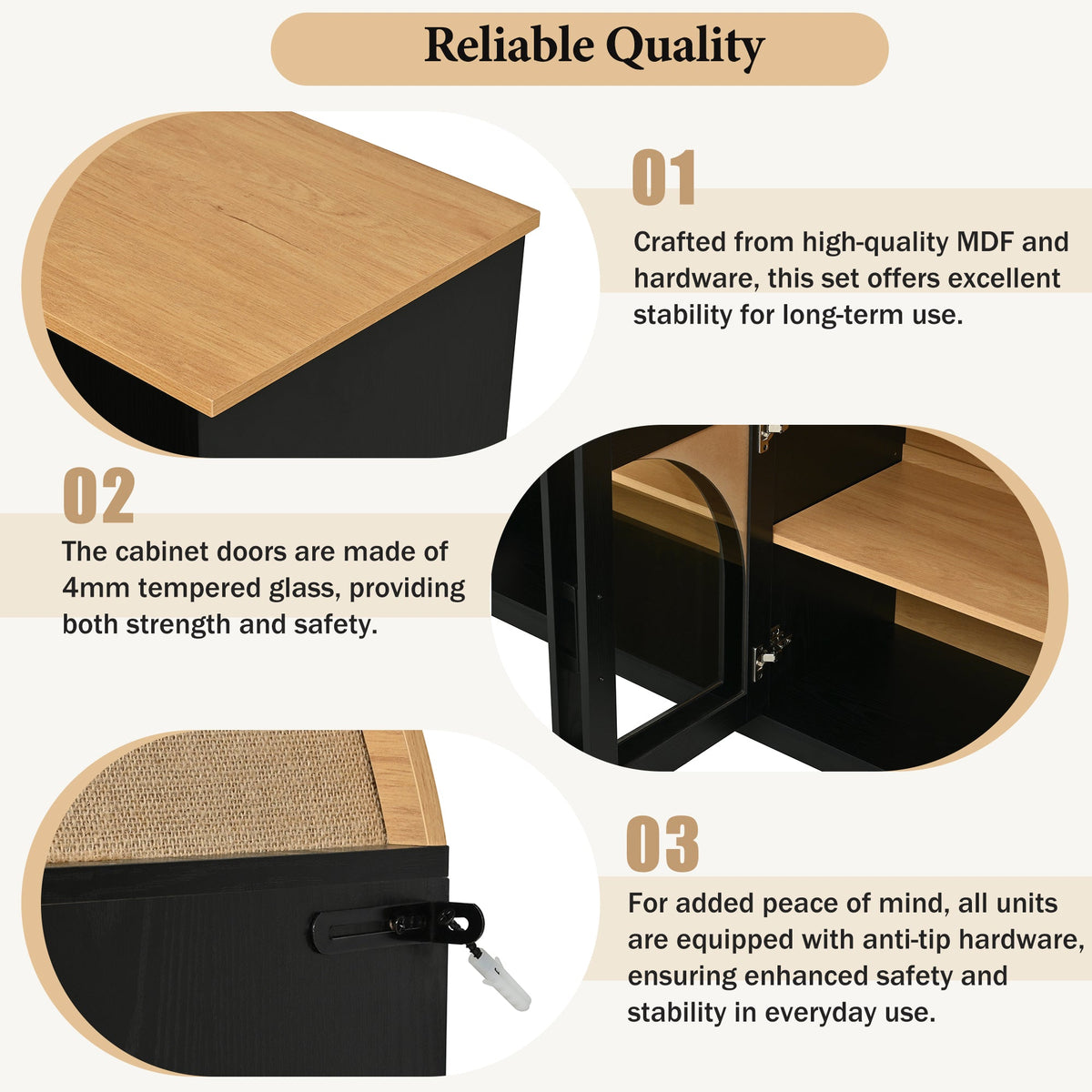 3-Piece Retro TV Stand Set with Bookshelf for TVs Up to 70