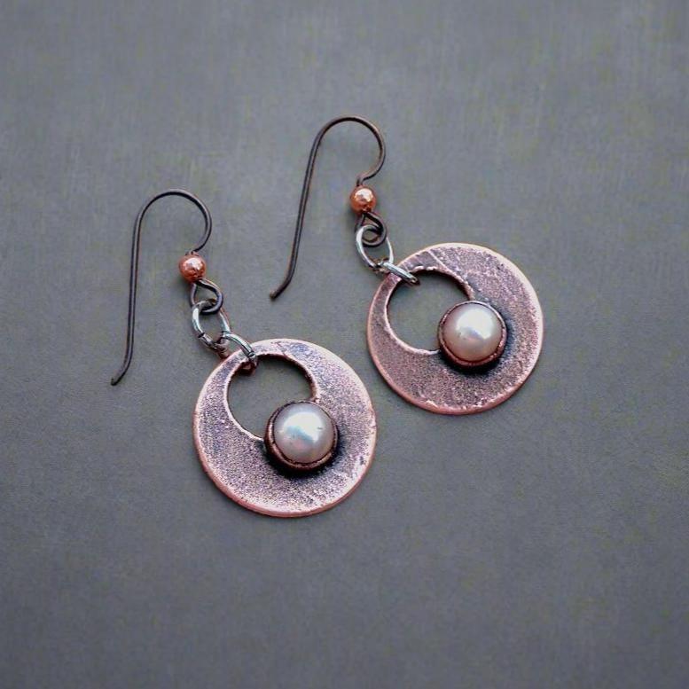Copper Pearl Earrings - Crystal Jewelry | Handmade by Blackbird & Sage
