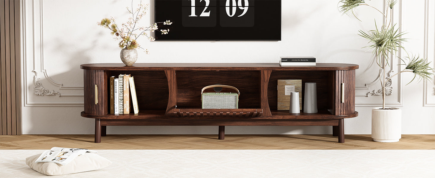 Modern Farmhouse TV Stand for 75' TVs, Wood Entertainment Center with Storage Cabinet, TV Console Table for Living Room, Bedroom