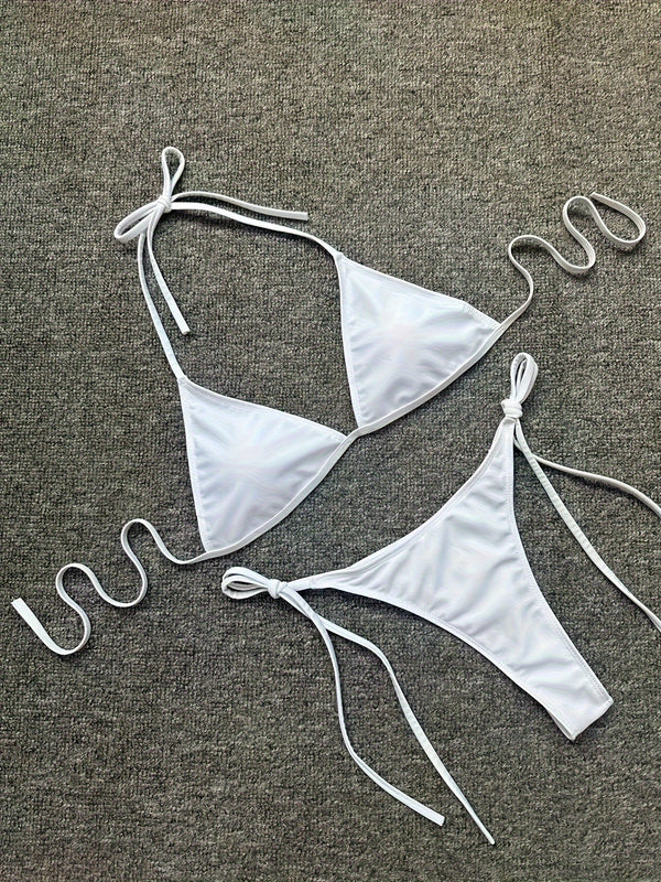 Bikini Leopard Print 2 Piece Swimsuit for Women – High Cut Lace-Up Backless Flattering Bikini Set with Halter Spaghetti Strap – Stretchy Sexy and Stylish Swimwear for Pool Beach and Summer Vacation