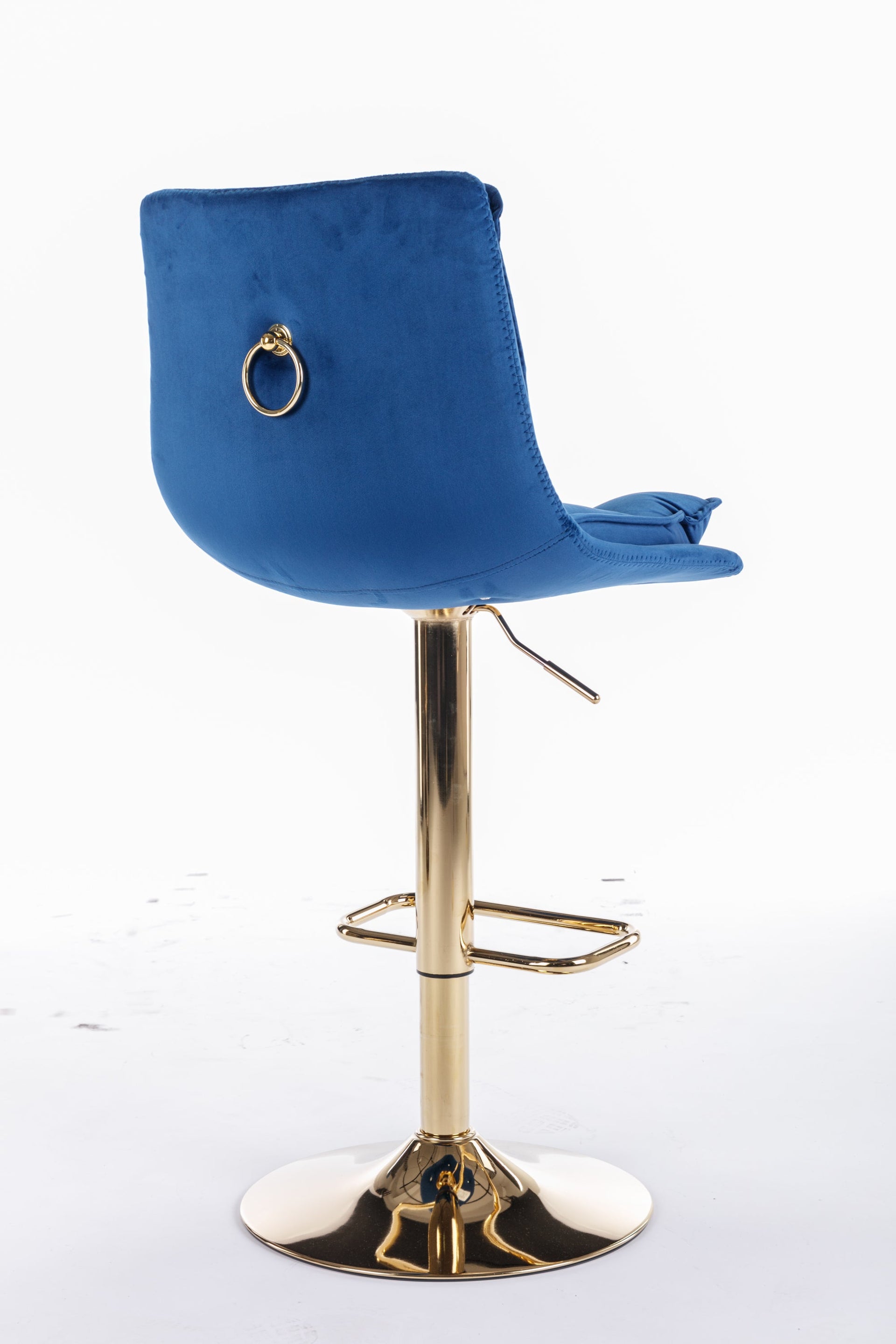 Set of 2 Bar Stools — Chrome Footrest, Swivel Height-Adjustable Velvet Seat, Golden Legs