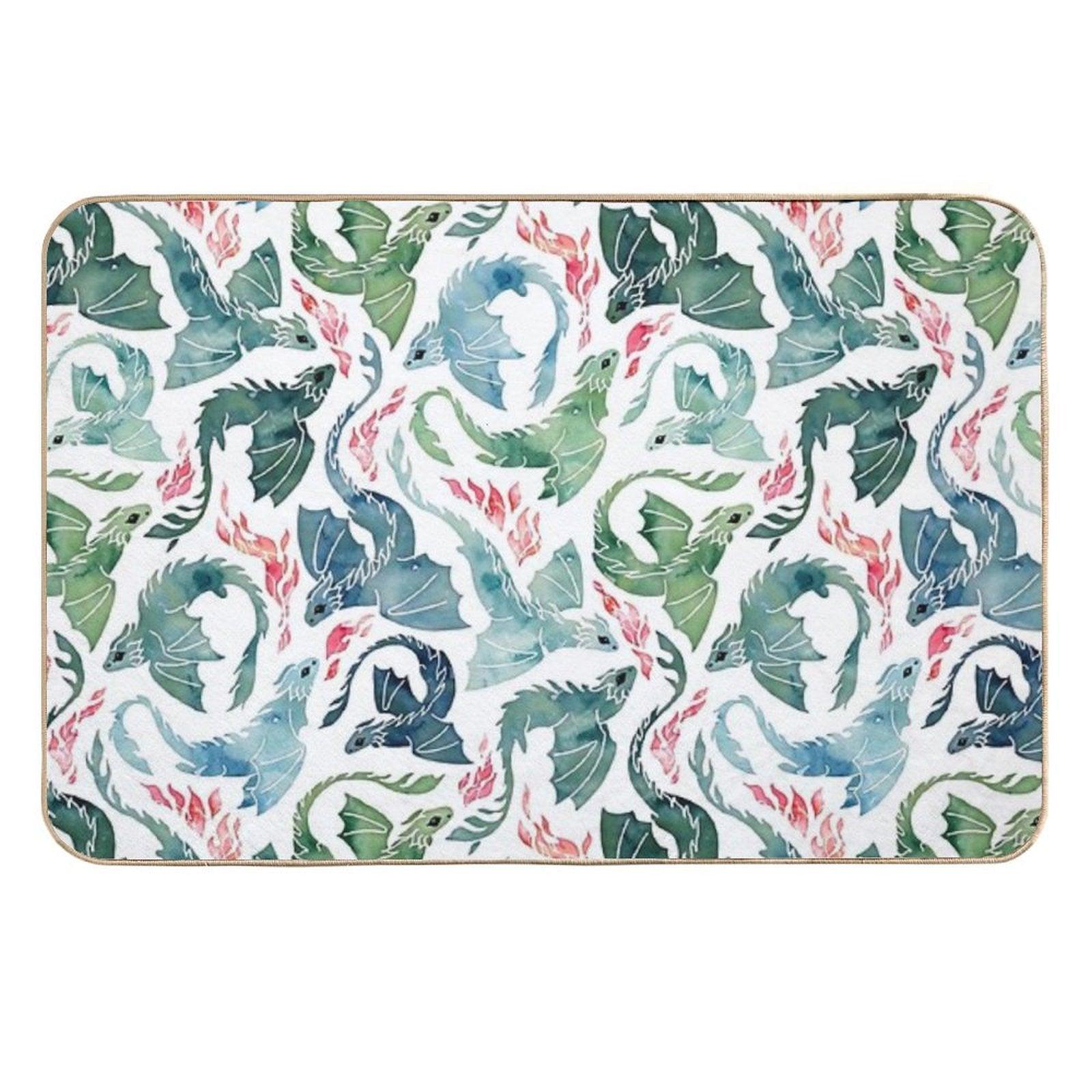 Dragon Fire Blue & Green  Non-Slip Bath Mat