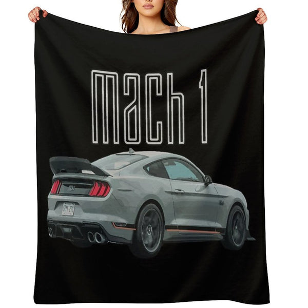 MACH 1 Mustang GT 5.0L V8 Performance Car Fighter Jet Gray Rear Sustainable Throw Blanket
