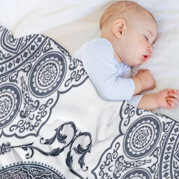 Ornate Baroque Metallic Blue Greek Meander Quick-dry Throw Blanket
