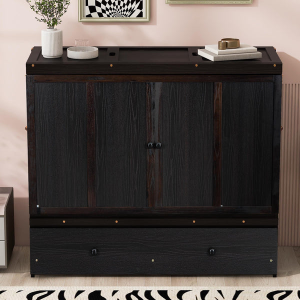 Space-Saving Full Size Murphy Bed with USB Port and Large Drawer Storage