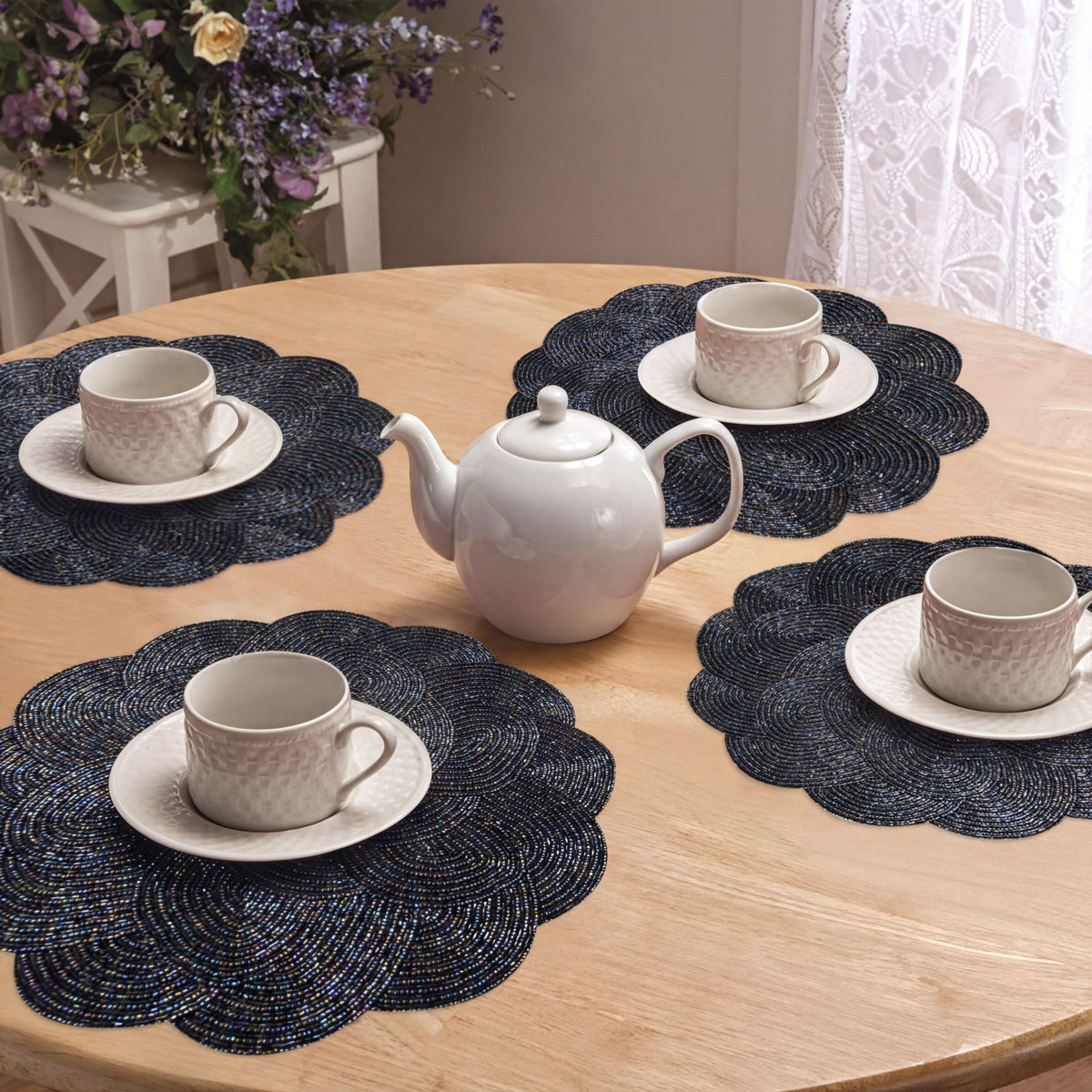 Beaded Placemats - Handmade Round Embroidered Table Mats With Satin Backing