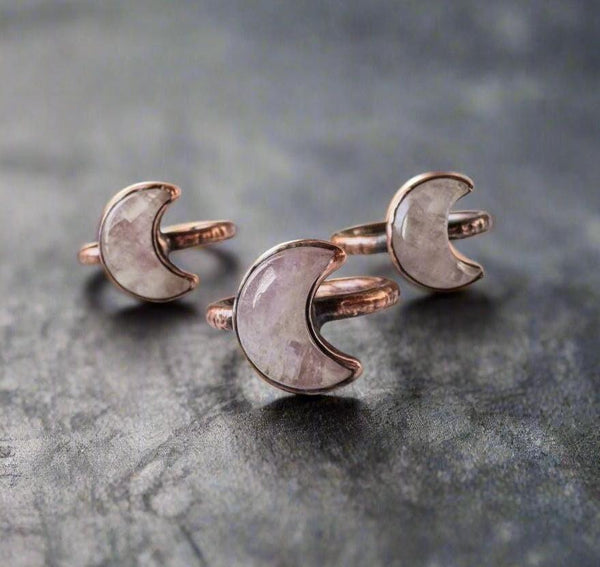 Copper Kunzite Crescent Moon Ring - Love Energy | By Blackbird & Sage