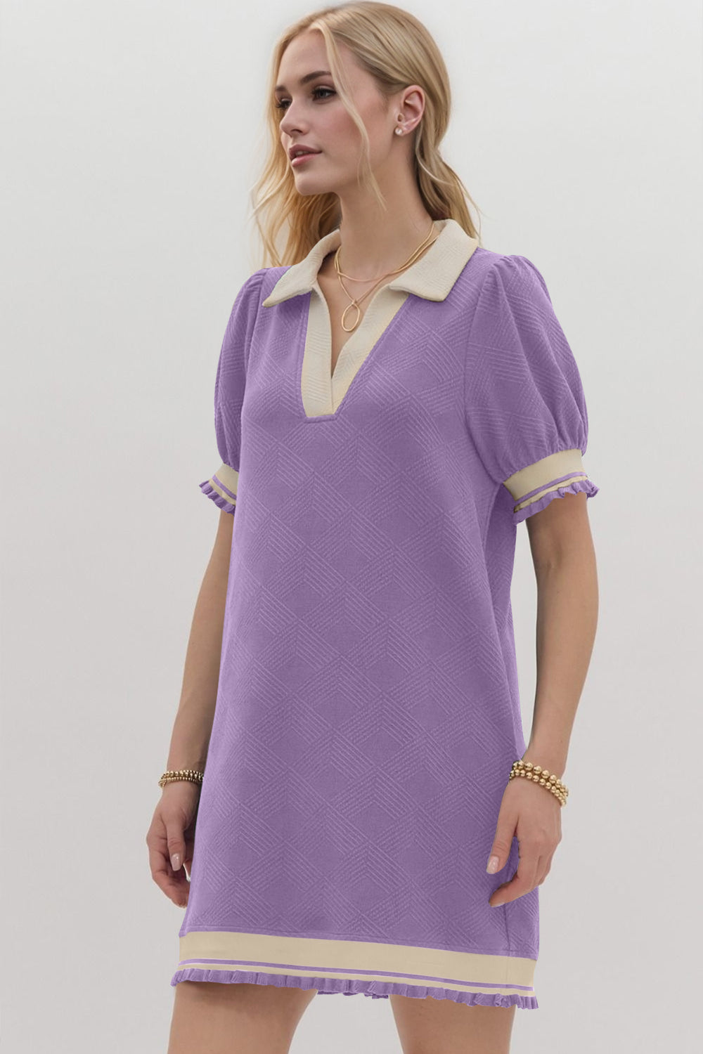 Trendy Contrast Short Sleeve Mini Dress Soft & Comfortable Casual Dress for Women