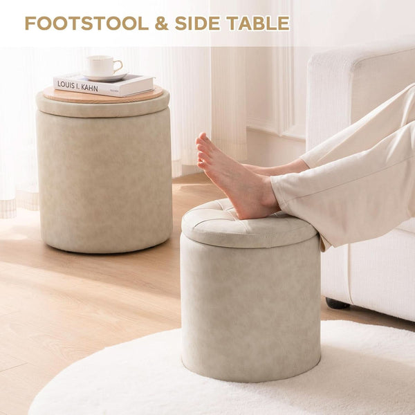 Premium Faux Leather Circular Ottoman With Storage