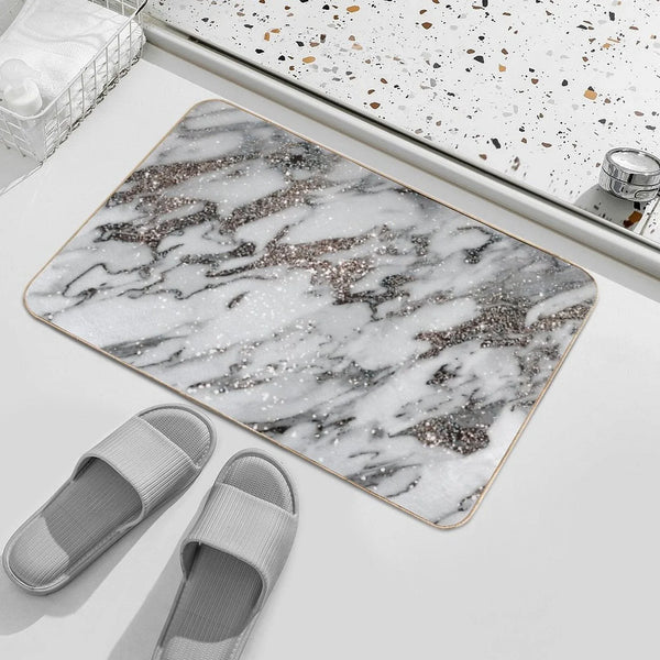 Classic White Marble Silver Glam #1 (Photo of Glitter Only - Not Reflective) Bath Mat