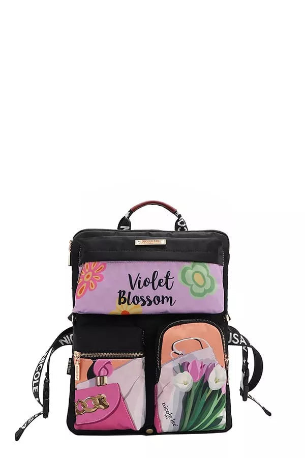 Nicole Lee USA Multi-Pocket Travel Backpack Berry Charmz