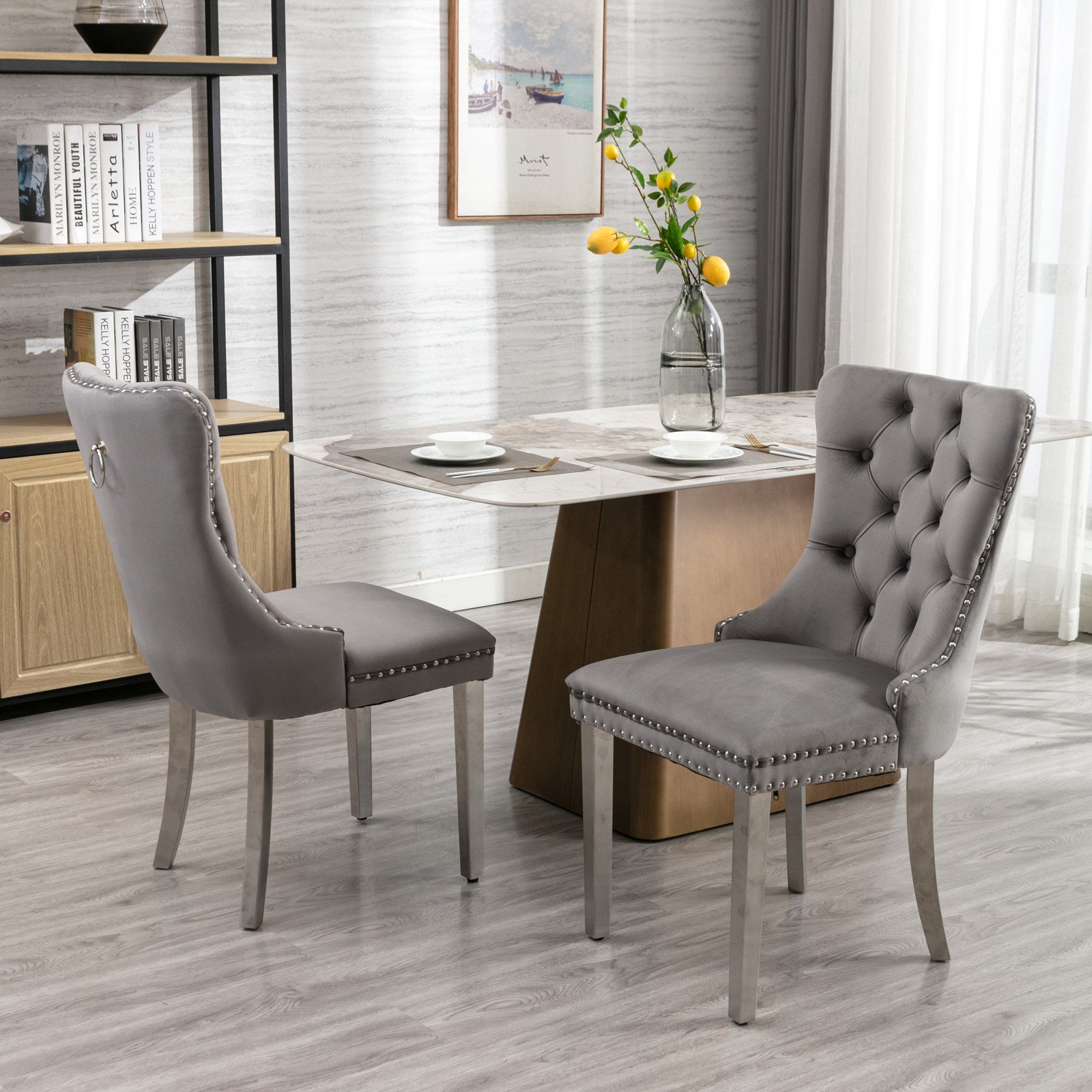 Nikki Collection Modern Tufted Solid Wood Velvet Upholstered Dining Chair with Chrome Legs