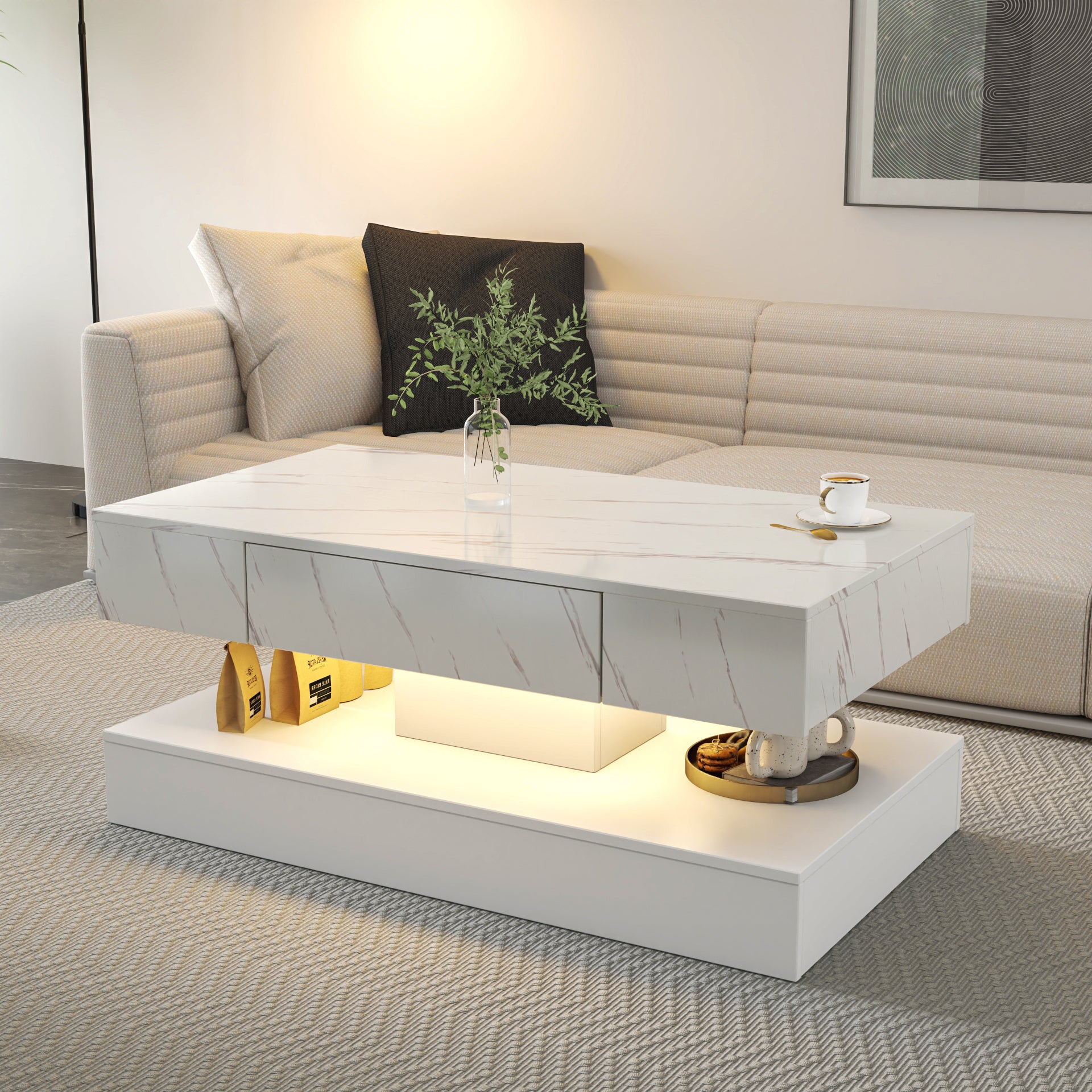 Modern LED Coffee Table with Ambient Lighting for Living Room Contemporary Furniture