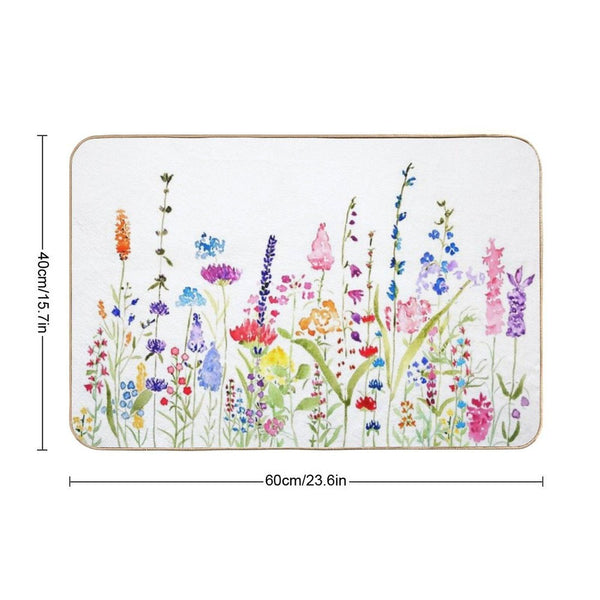 Hand Painted Colorful Wild Flower Field Bath Mat
