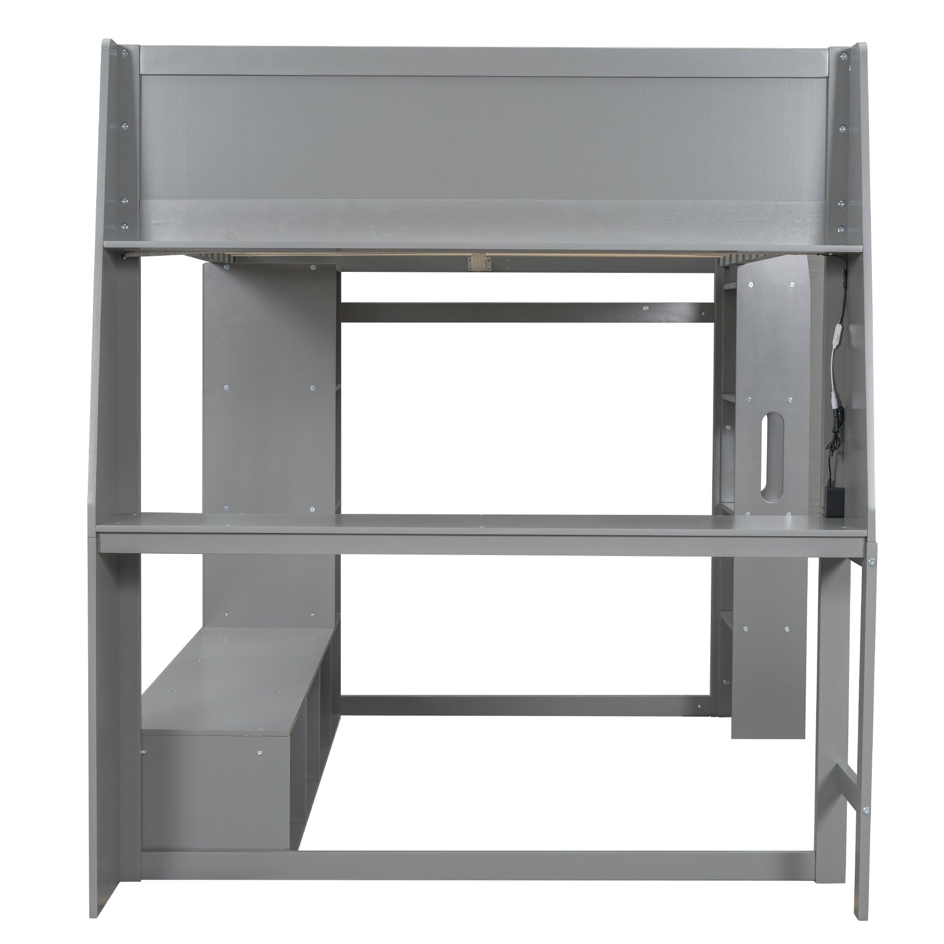 Wood Full Size Gaming Loft Bed with Desk and Multi-Storage Shelves