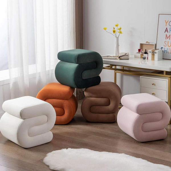 Orange Contemporary Premium S Shape Ottoman Footstool