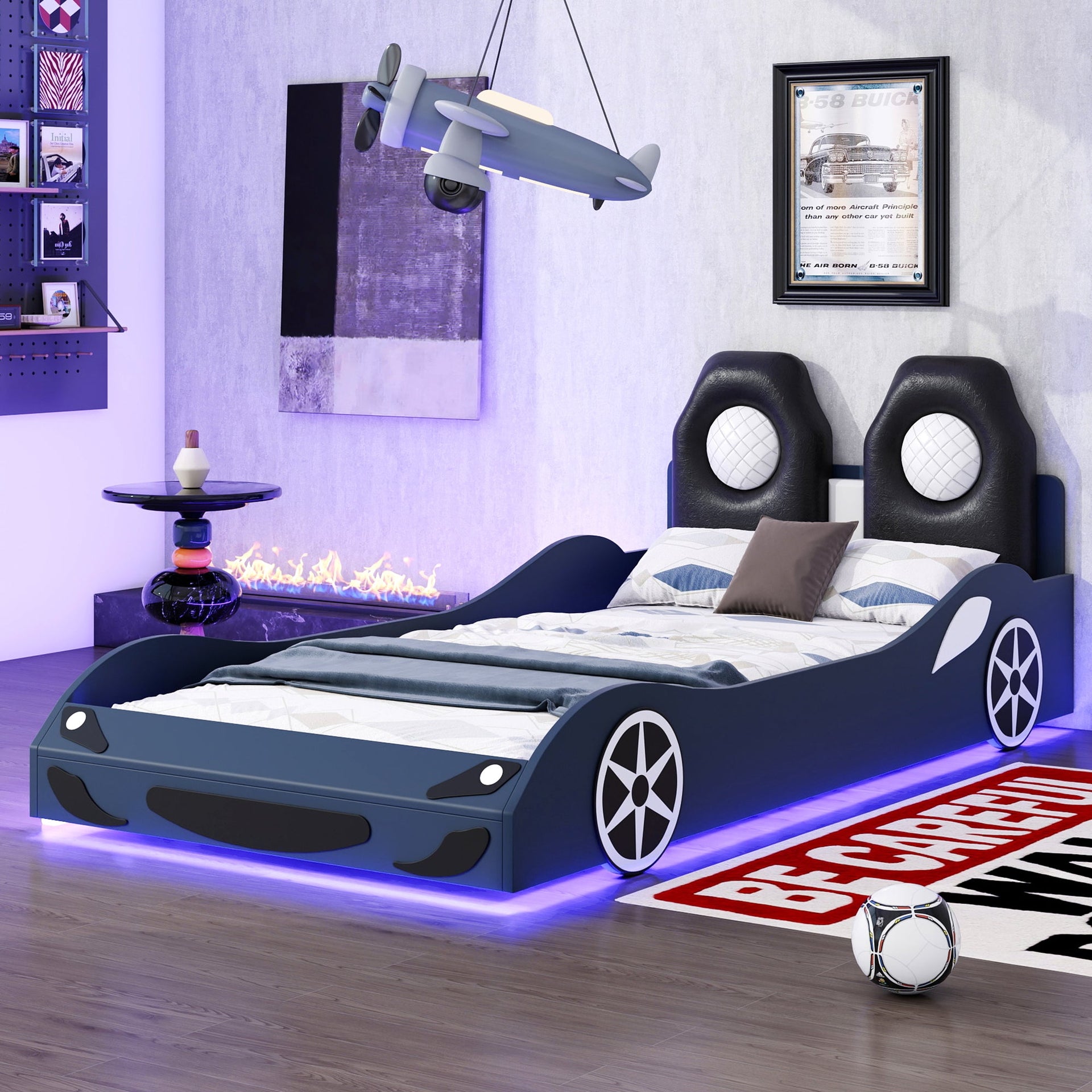 Wood Twin Size Race Car-Shaped Platform Bed