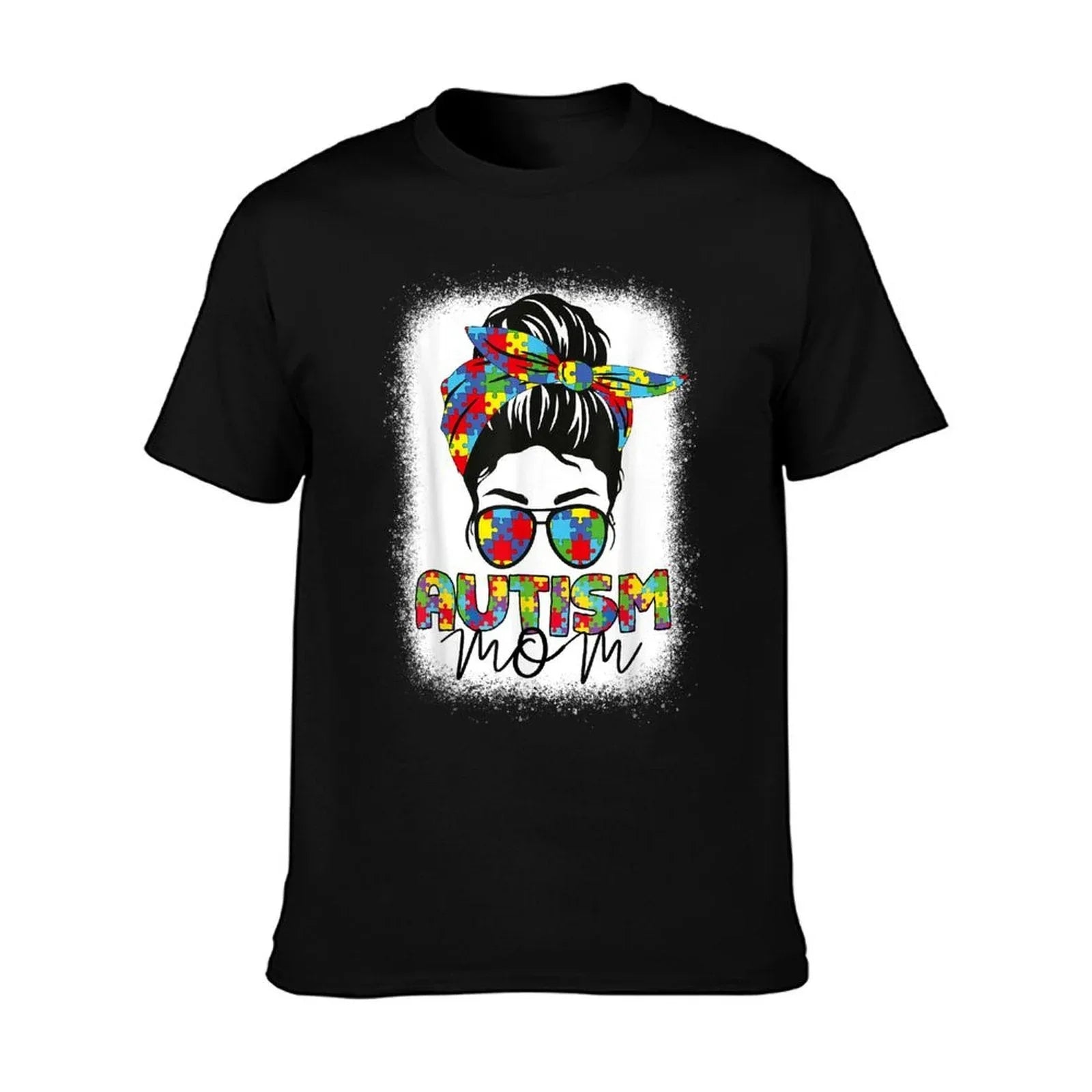 Autism Mom Life Messy Bun Bleached Mothers Day Autism Mom T-Shirt