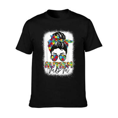 Autism Mom Life Messy Bun Bleached Mothers Day Autism Mom T-Shirt