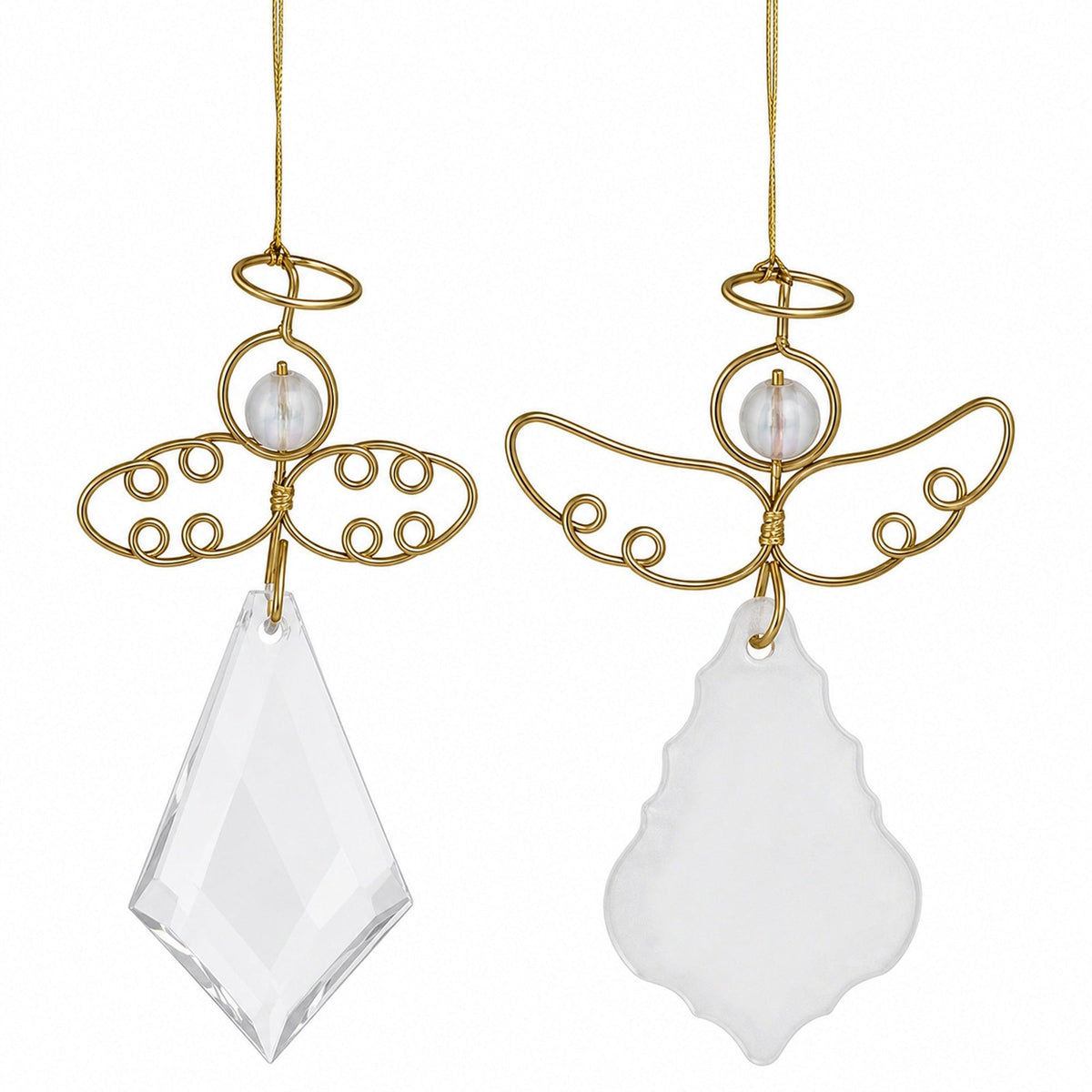 Set of 2 Clear Plastic Angels with Golden Wings Christmas Ornaments 3 Inches